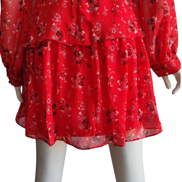 AAKAA Twist Bodice w Peplum Abstract Floral Sheer Flowy Mini Dress Lined S NWT - Picture 7 of 13